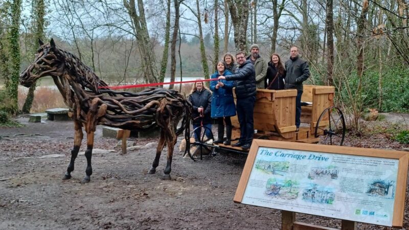 Horse and carriage sculpture at Stover Country Park