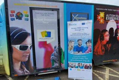 The Virtual Dementia Tour bus, parked at County Hall, Exeter.