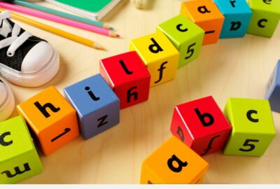 colourful building blocks with letters of the alphabet