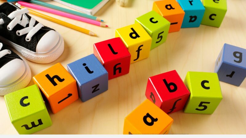 colourful building blocks with letters of the alphabet