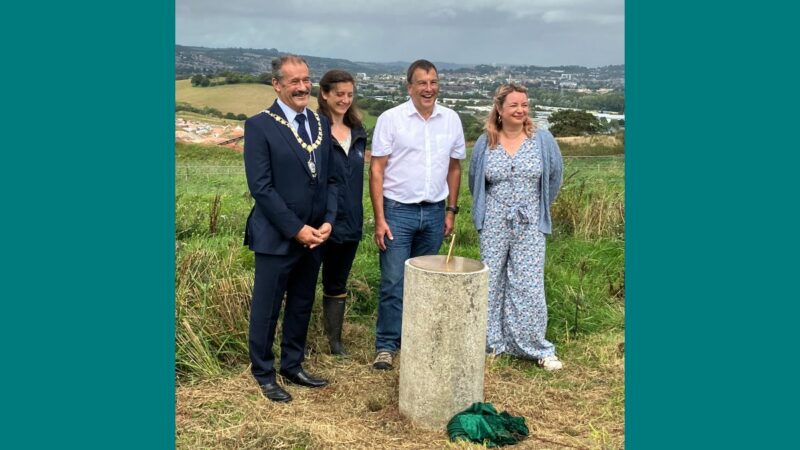 Councillor Percy Prowse (Chair of DCC), Hannah Bosence (Land Trust), Councillor Martin Wrigley (Leader of TDC), and Councillor Emma Morse (Chair of South-East Devon Habitats Regulations Partnership).