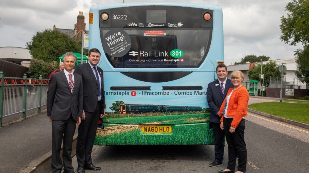 North Devon bus service linking rural communities to town centre, rail