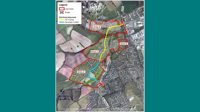Plan showing the proposed bridge and road linking the A379 to Elm Grove Road