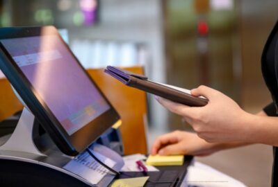 A cashier in a supermarket