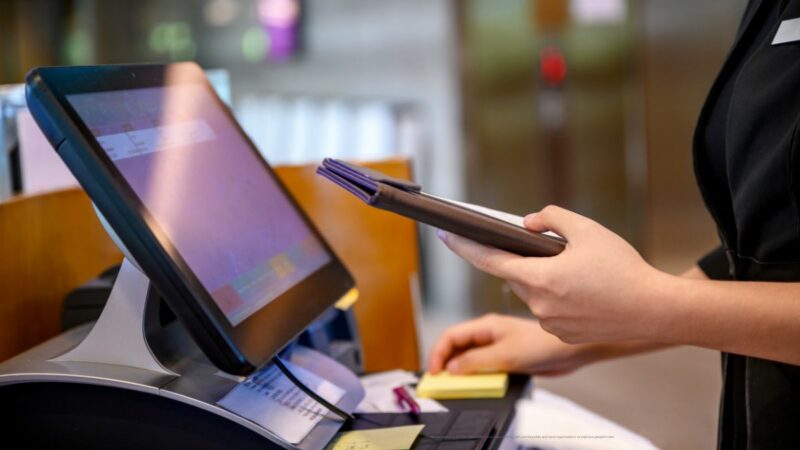 A cashier in a supermarket