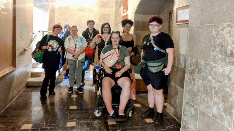 a group of care leavers meet in the antechamber at County Hall in Exeter