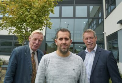 (Left to right) Councillor Rufus Gilbert (Devon County Council), Julian Dymond (Node General Manager) and Sam Heaton (Stannp.com)