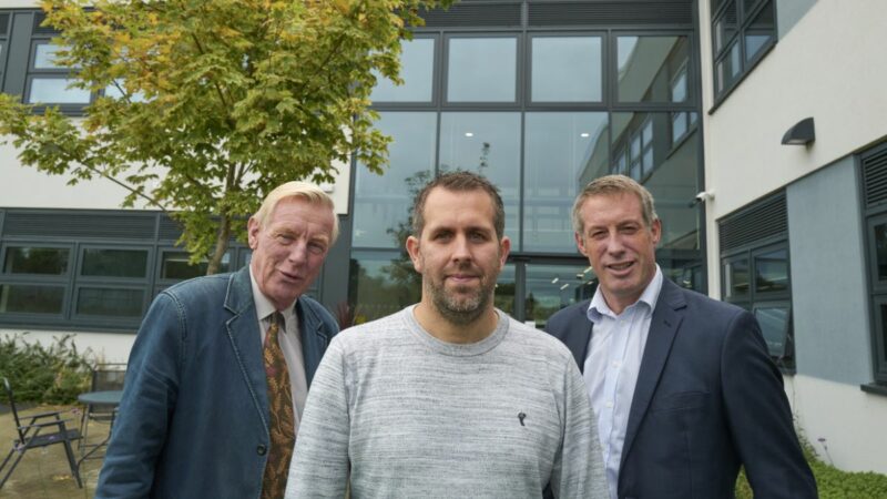 (Left to right) Councillor Rufus Gilbert (Devon County Council), Julian Dymond (Node General Manager) and Sam Heaton (Stannp.com)