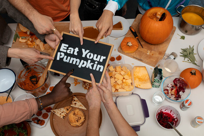 Pumpkins on a table