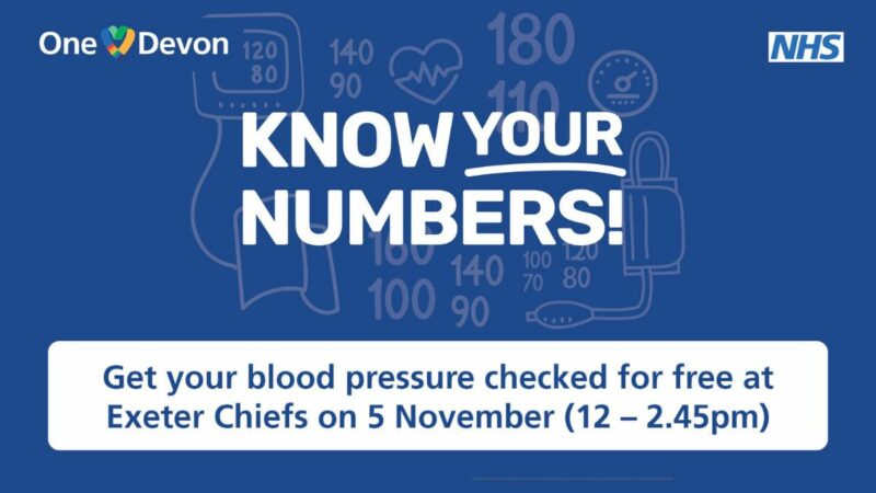 Know Your Numbers. Free blood pressure checks at Exeter Chiefs this Sunday