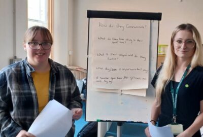 Emily and Aria, two of the young people who are delivering Total Respect training at Devon County Council