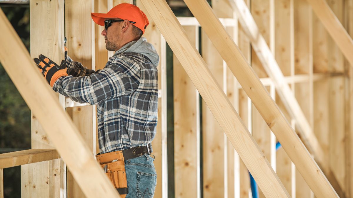 Tradesman carpenter working on a building site