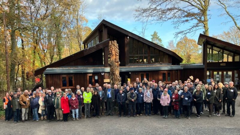 VIPs gathered outside the new Visitors' Centre at Stover
