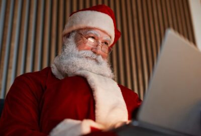 Father Christmas on a laptop