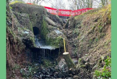 Collapsed retaining wall at Chineway Road
