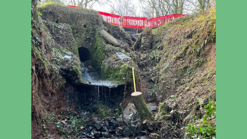 Collapsed retaining wall at Chineway Road