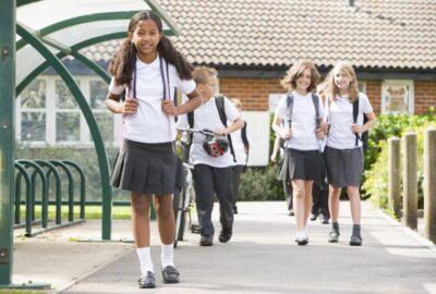 Year 7 pupils outside school