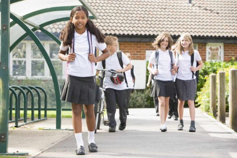 Year 7 pupils outside school