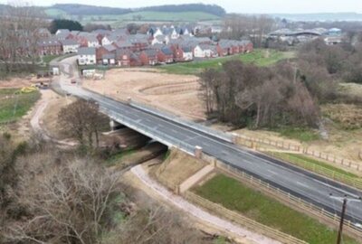 An aerial view of the new bridge over Shutterton Brook in Dawlish