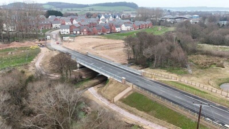 An aerial view of the new bridge over Shutterton Brook in Dawlish