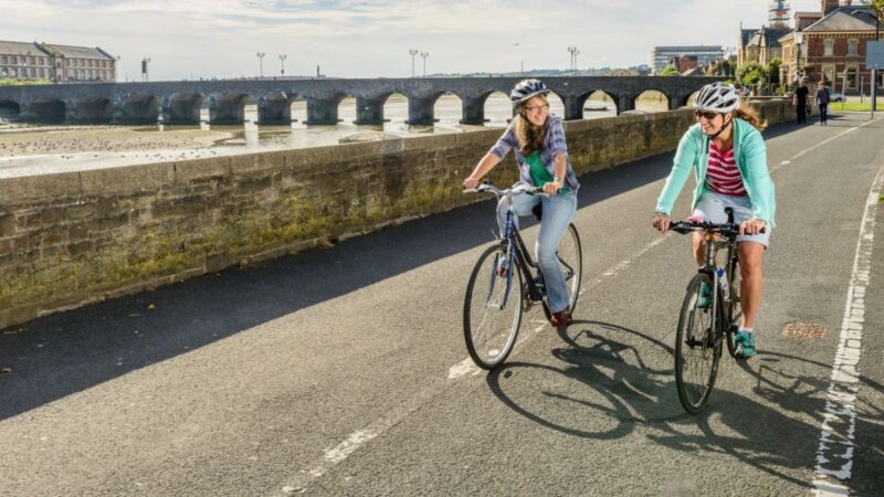 Two people cycling in Barnstaple
