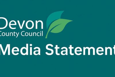 Graphic that says 'media statement', using the Devon County Council logo