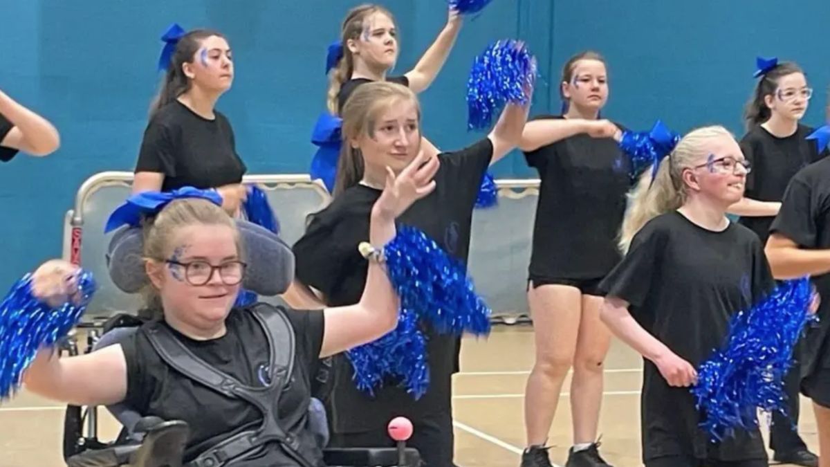 Southbrook School's Sapphires cheerleader group, practicing.