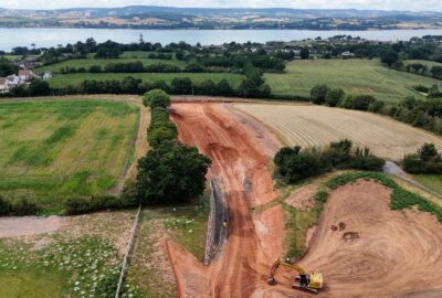 Aerial photo of work on the Dinan Way extension