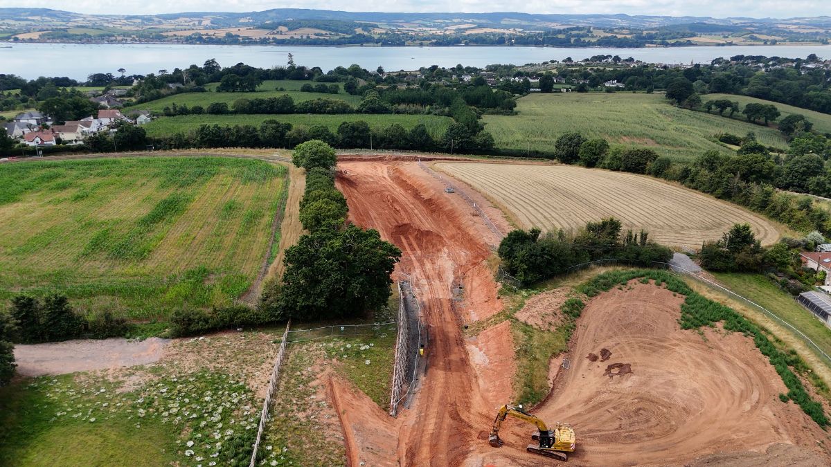 Aerial photo of work on the Dinan Way extension