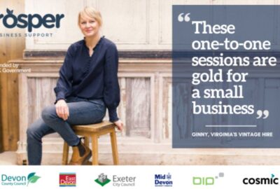 Advert for the Prosper programme. It shows a business owner, with a quote 