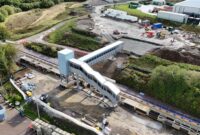 Aerial photo of the new Okehampton Interchange, with the new bridge lifted into place.