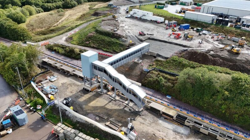 Aerial photo of the new Okehampton Interchange, with the new bridge lifted into place.