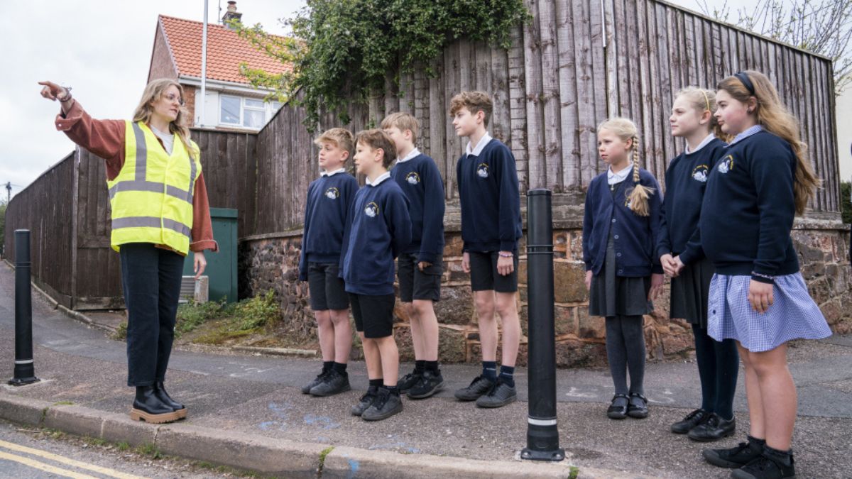 Pupils taking part in Walkability child pedestrian safety training