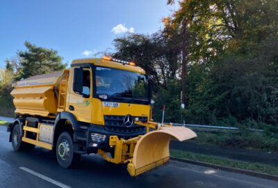 Gritter on a Devon road