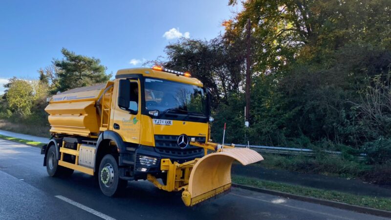 Gritter on a Devon road