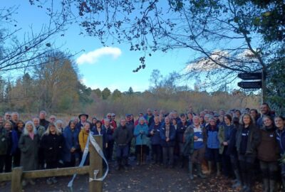 People gathered at the opening of one of the new trails at Stover Country Park