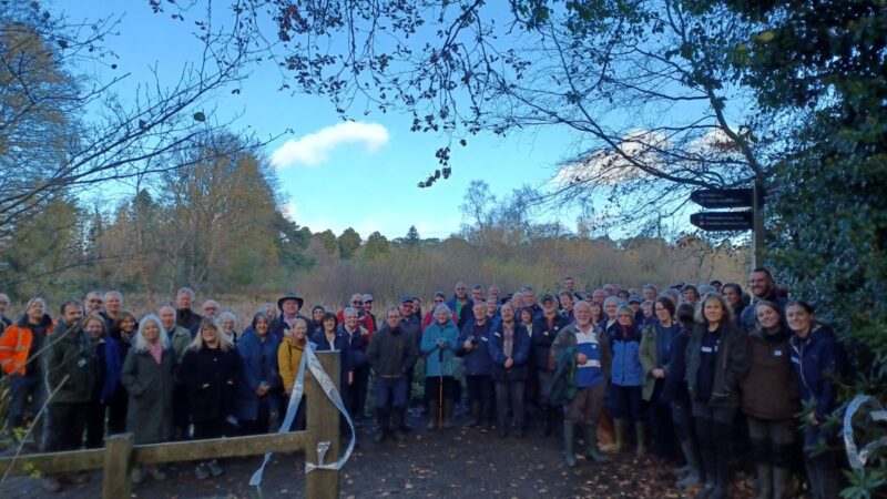 People gathered at the opening of one of the new trails at Stover Country Park