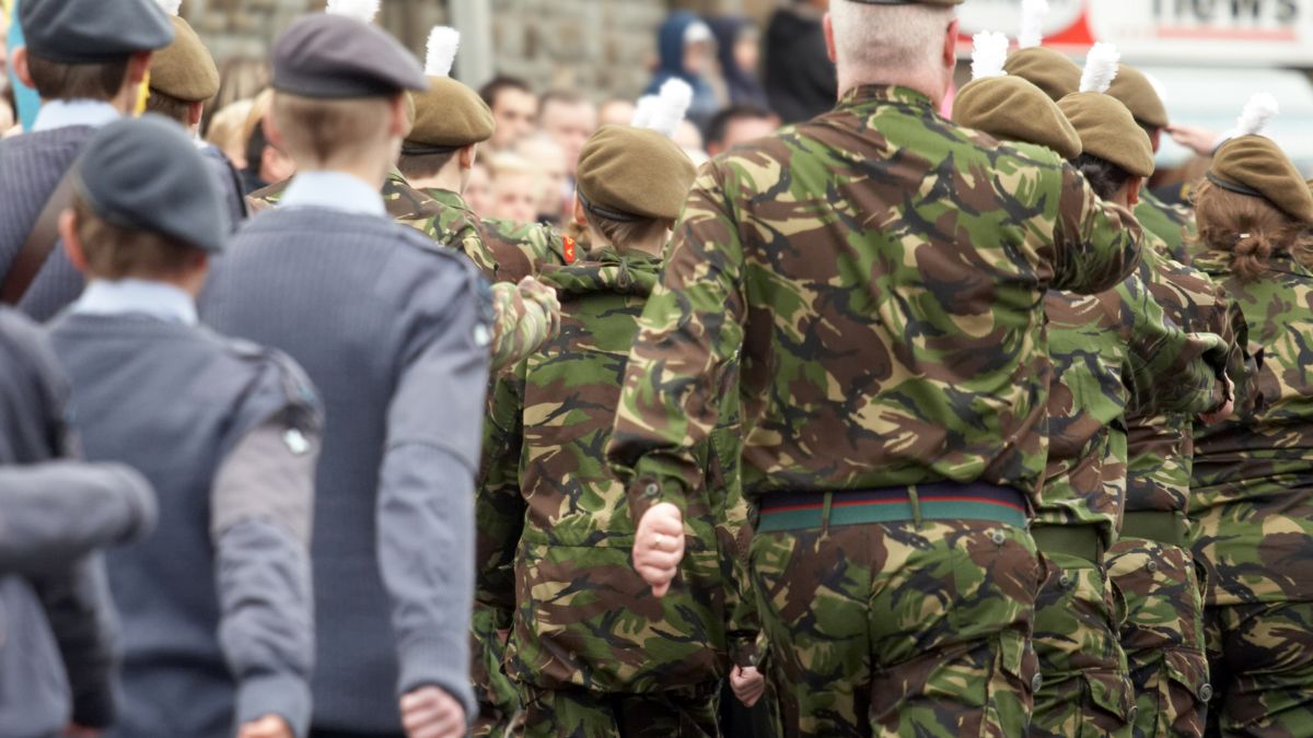Soldiers and cadets walking in a parade