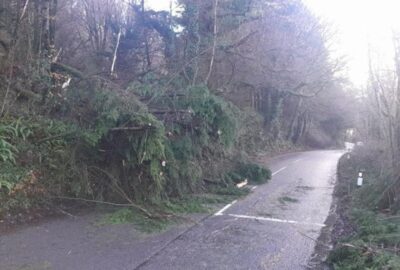 Tree down at Greystone Bridge near Milton Abbot
