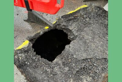 The hole in Fore Street, Kingsbridge