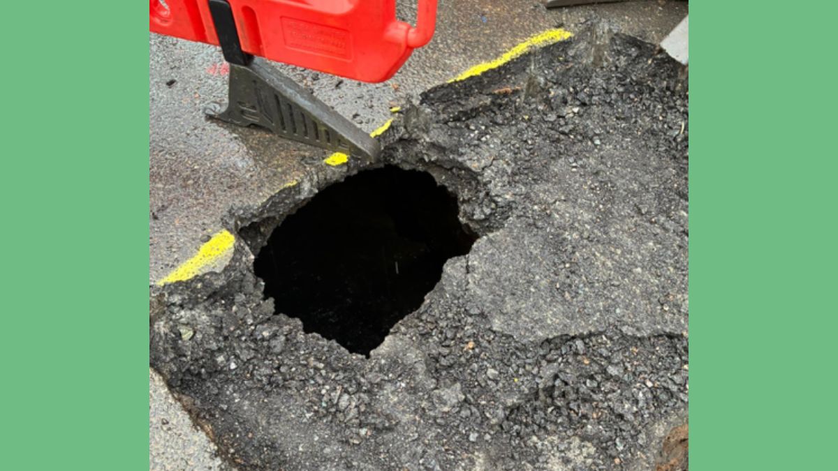 The hole in Fore Street, Kingsbridge