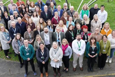 An aerial photo of the group of attendees at the Connect to Work event