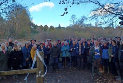A large group of people on one of the improved walking trails around Stover Country Park