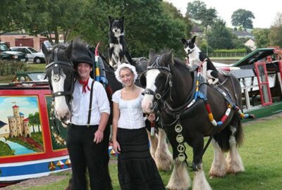 The new owners of the horse-drawn barge with their horses