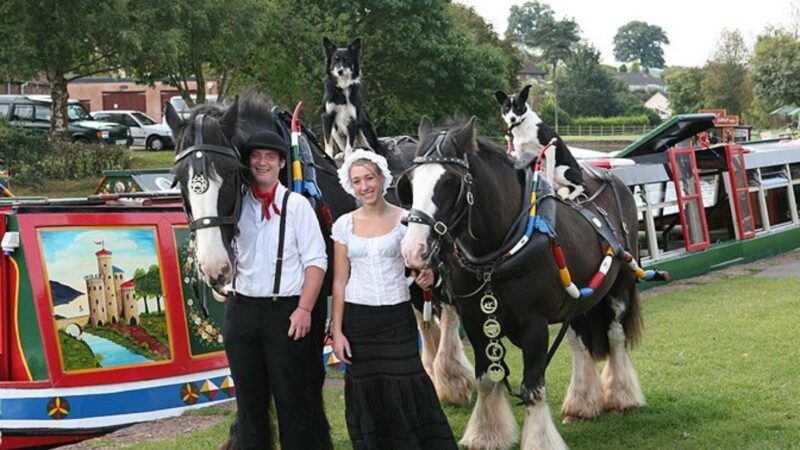 The new owners of the horse-drawn barge with their horses