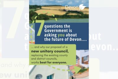 Graphic that says there are 7 questions the government is asking you about the future of Devon.