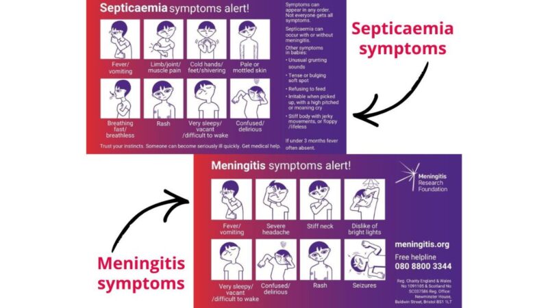 Symptoms of meningitis and septicaemia