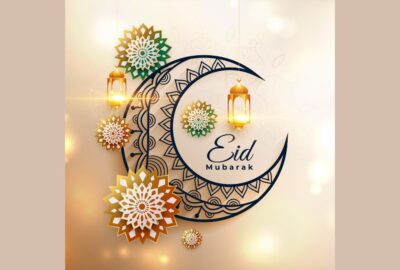 Image uses a crescent shape to celebrate Eid Mubarak