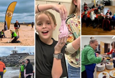 Collage of pictures including Dawlish Life Saving Club, Bradninch Youth Club and Lympstone Community Lunch