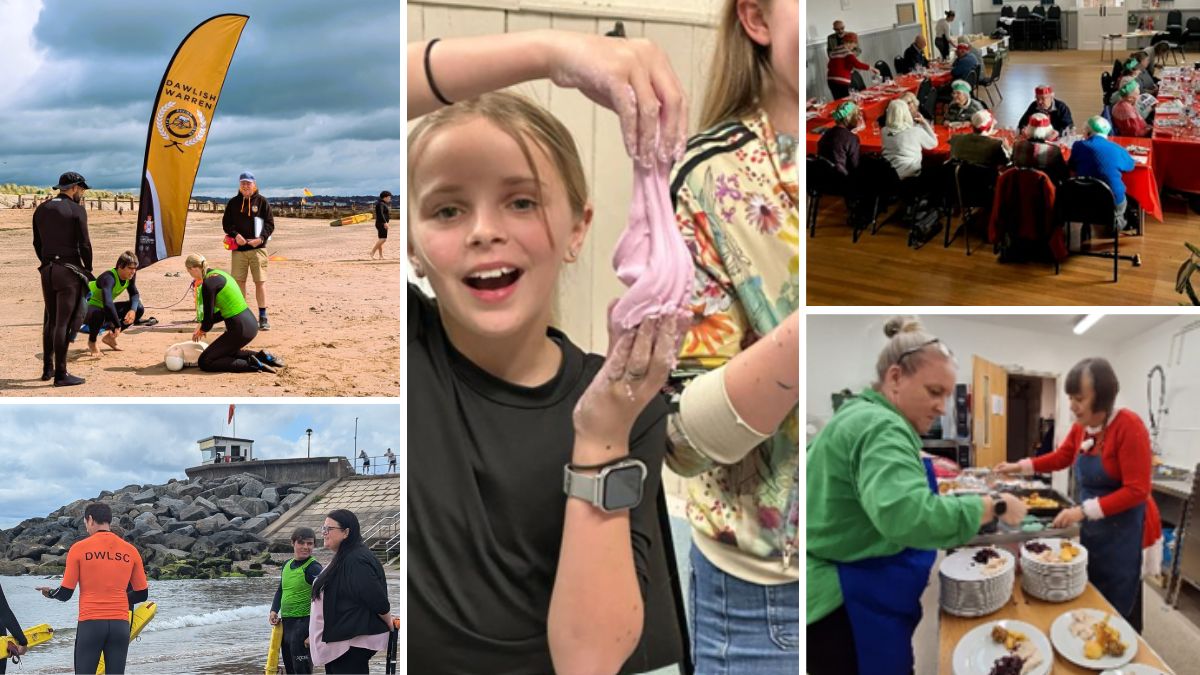 Collage of pictures including Dawlish Life Saving Club, Bradninch Youth Club and Lympstone Community Lunch